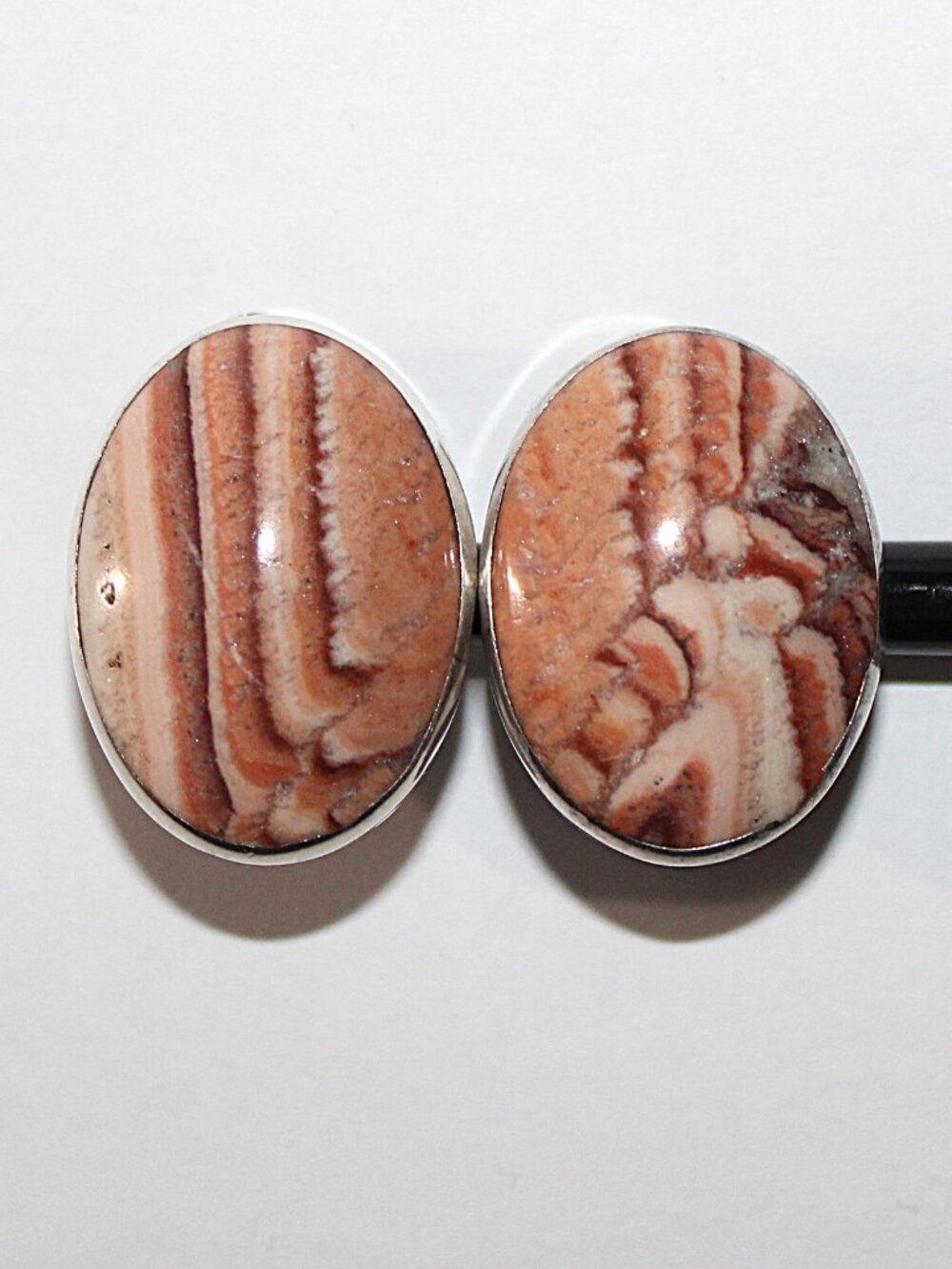 Vintage Sterling Silver Jasper Clip On Earrings 18 Grams